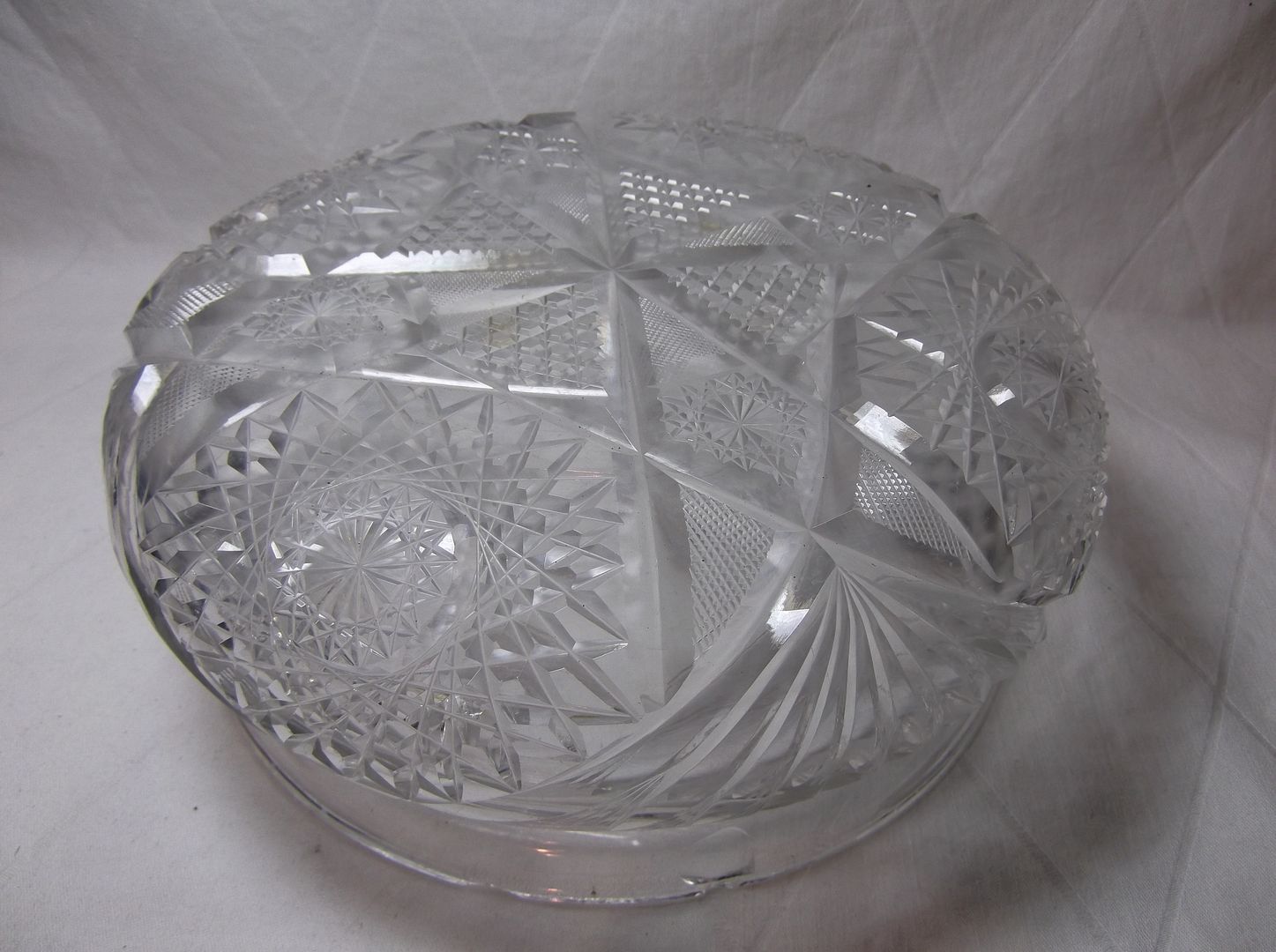 Vintage CUT GLASS CEILING LIGHT Shade clear Fan & Daisy globe fixture 7